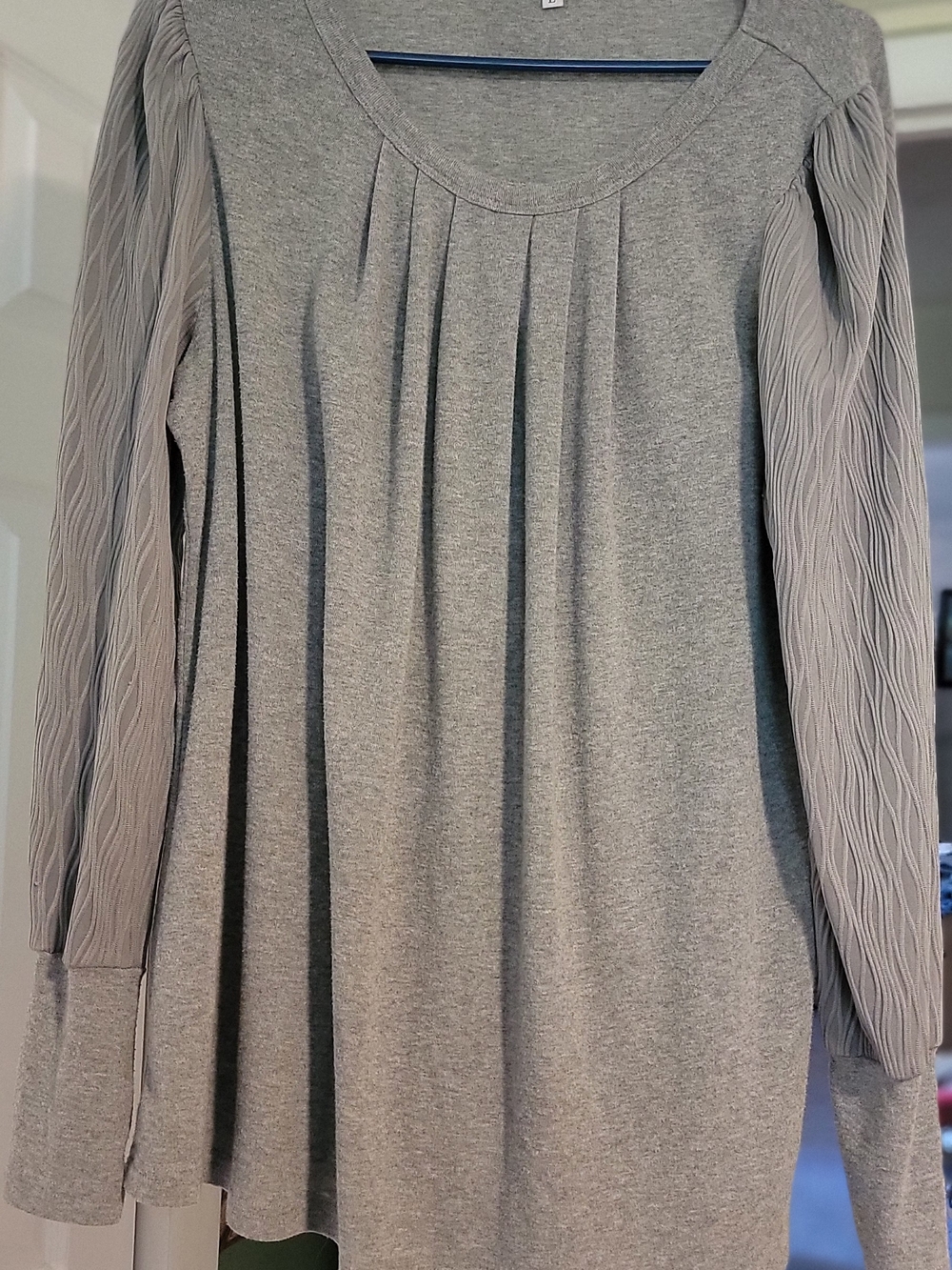 Grey Pleated Sleeve Knit Top